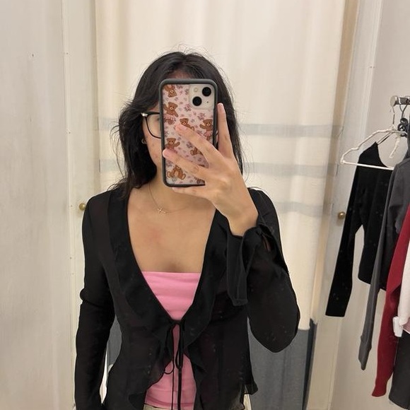 NWT GARAGE Sheer Long Sleeved Ruffled Top ✨🩷 - Picture 2 of 11